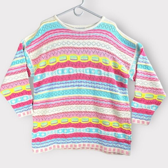 AF Accordeon Size Large Coogi Style Pink Cosby Easter Art To‎ Wear Knit Textured - Picture 1 of 16